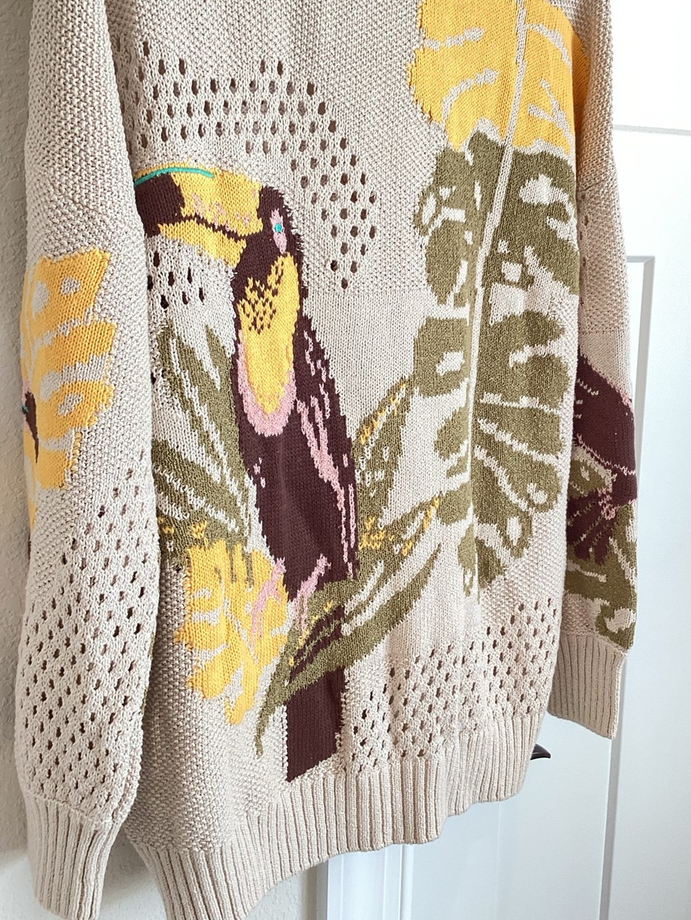 Anthropologie Toucan Cardigan Sweater Open Knit Long Sleeve New Large Tropical - Picture 13 of 15